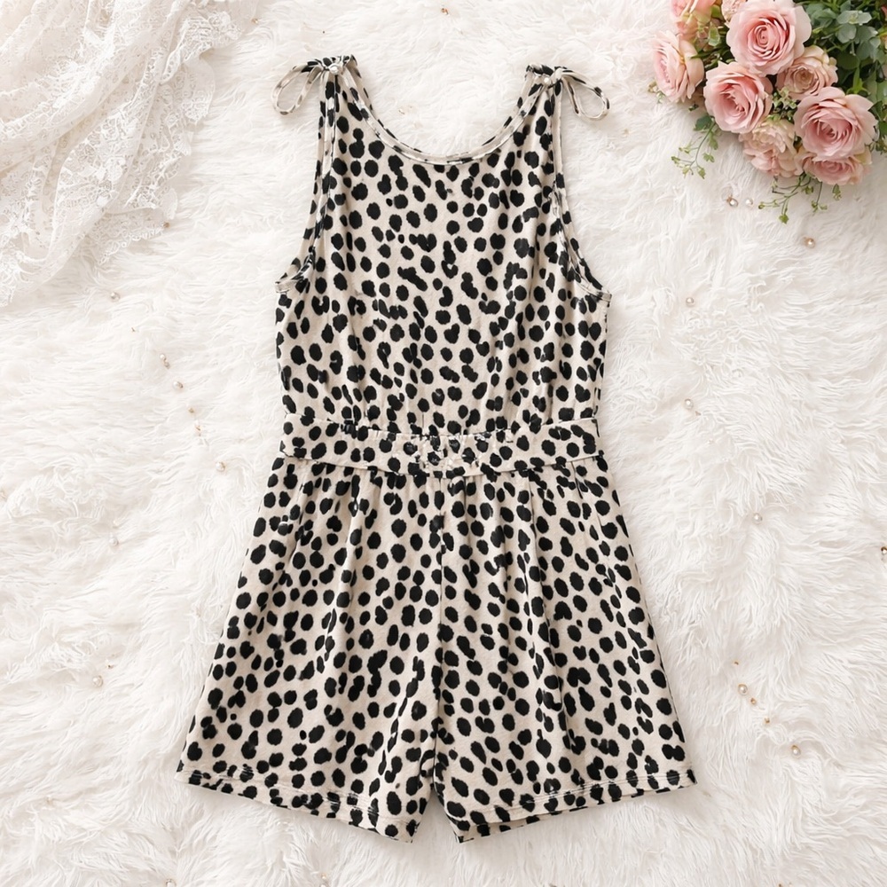 LOFT Beige and Black Leopard-Print Tie-Shoulder Romper